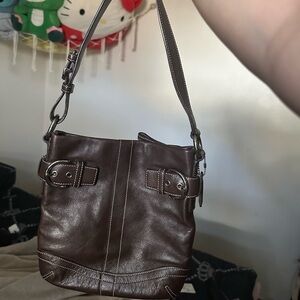 Brown leather Coach bucket bag